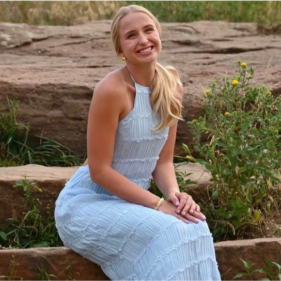 Commense Dresses & Skirts - COMMENSE Light Blue Halter Ruched Dress